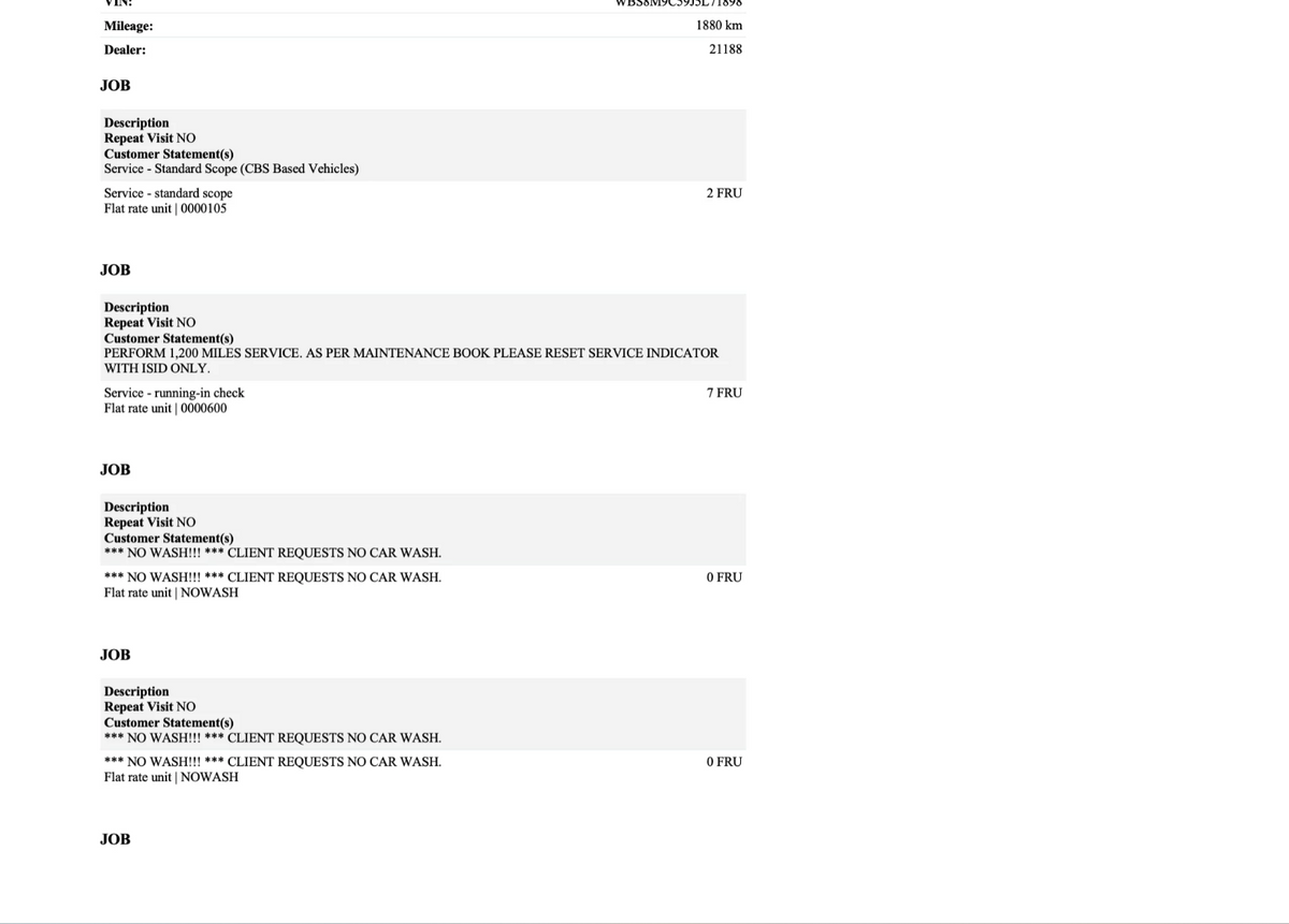 BMW Service Repair & Warranty History Report PDF Vehicle Records by VIN