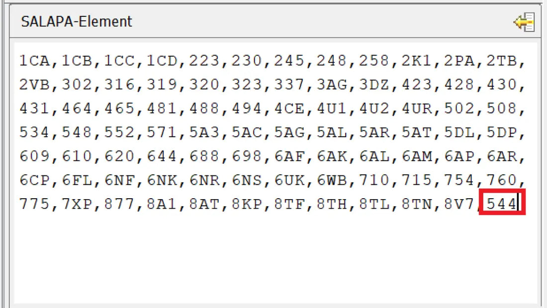 Full Option Code List for VO Coding SALAPA Elements