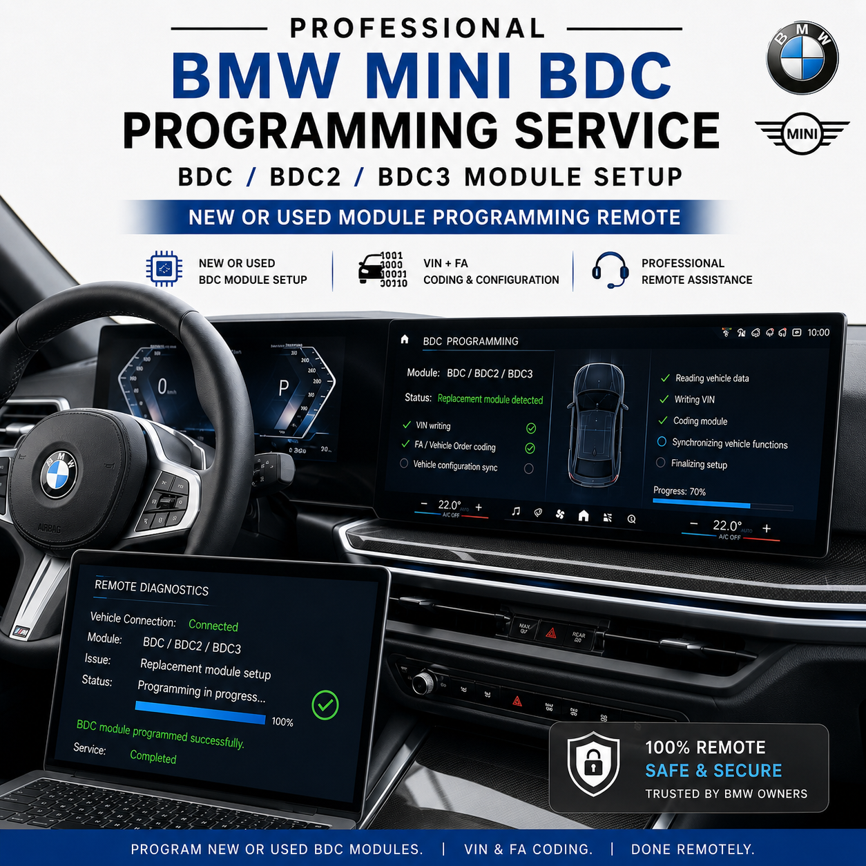 BMW MINI  BDC BDC2 BDC3 Programming Service | New / Used BDC Module Setup Remote