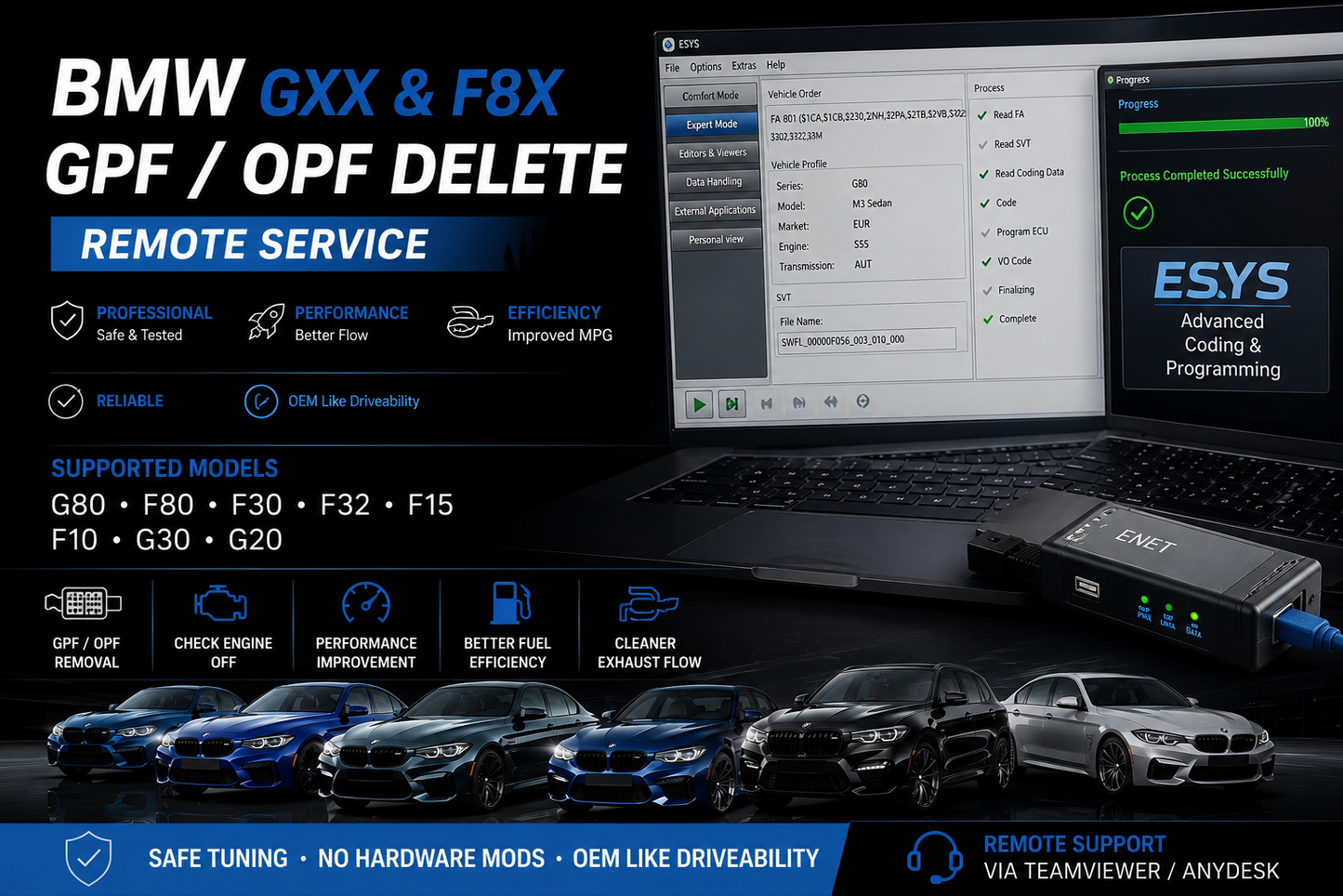 BMW Gxx & Fxx GPF OPF Delete Remote Service DME G80 F80 F30 F32 F15 F10 G30 G20