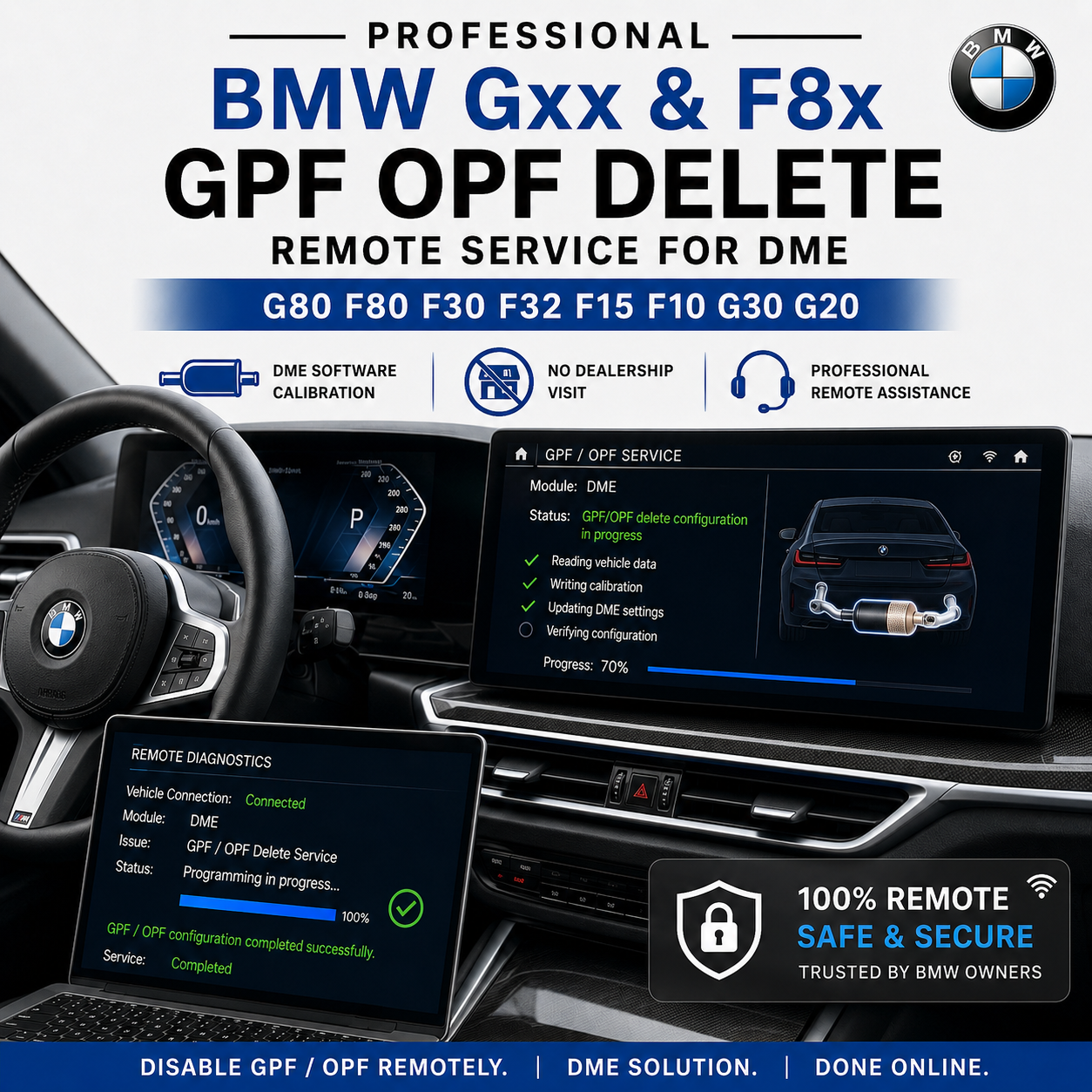 BMW Gxx & Fxx GPF OPF Delete Remote Service DME G80 F80 F30 F32 F15 F10 G30 G20