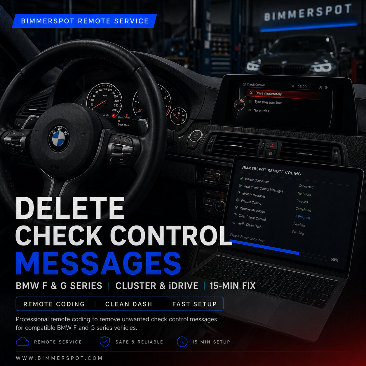 BMW Check Control Message Error faults Delete F G Series Cluster iDrive Warning