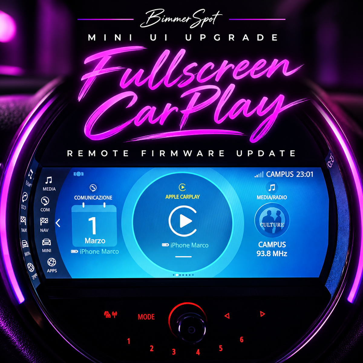MINI Cooper New UI Upgrade Fullscreen Apple CarPlay Remote Firmware Update 2021