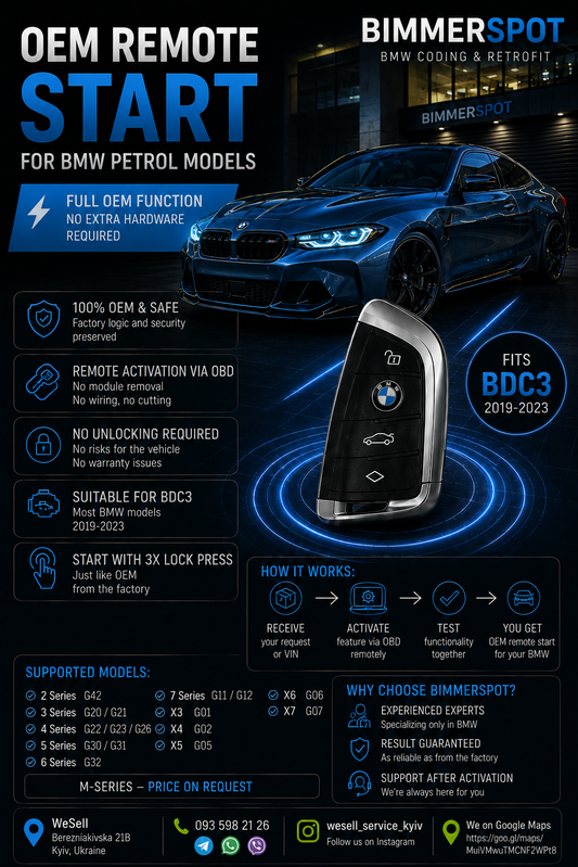 Activate BMW Remote Engine Start OEM FSC 1CR BDC3 Petrol G series