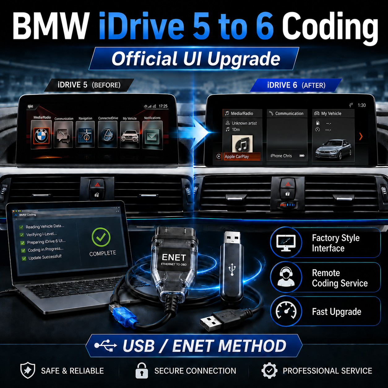 BMW iDrive 5 to 6 Coding | Official UI Upgrade | USB/ENET Method